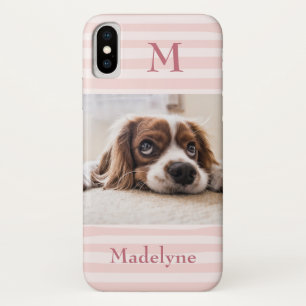 Blush Pink Stripes Monogram Photo Personalised iPhone X Case