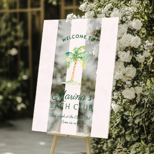 Blush Pink Stripes Palm Beach Bach Club Welcome Acrylic Sign