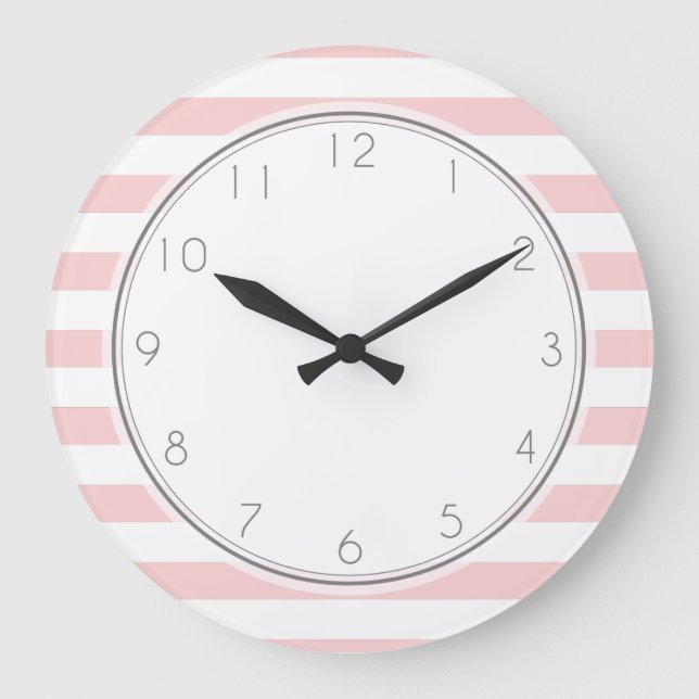 Blush Pink Stripes Pattern Large Clock (Front)