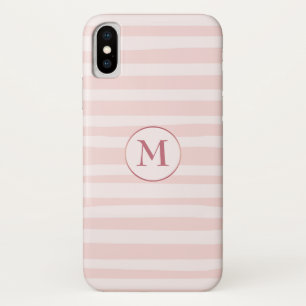 Blush Pink Stripes Rose Monogram Personalised iPhone X Case