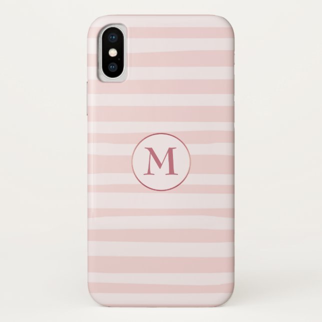 Blush Pink Stripes Rose Monogram Personalised Case-Mate iPhone Case (Back)