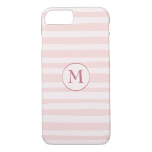 Blush Pink Stripes Rose Monogram Personalised iPhone 8/7 Case