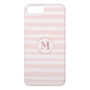 Blush Pink Stripes Rose Monogram Personalised iPhone 8 Plus/7 Plus Case