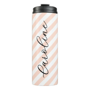 Blush Pink Stripes Script Monogram Thermal Tumbler