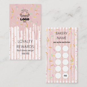 Blush Pink Stripes sprinkle Bakery Logo loyalty Business Card