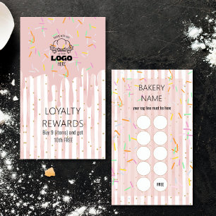 Blush Pink Stripes sprinkle Bakery Logo loyalty Business Card