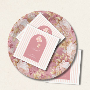 Blush pink stripes, teddy bear balloon napkin
