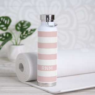 Blush Pink Stripes with Name or Monogram Set  Water Bottle