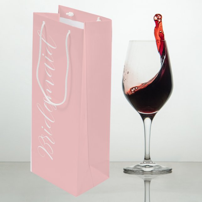 Blush Pink Stylised Script Wedding Bridesmaid Wine Gift Bag (In Situ)