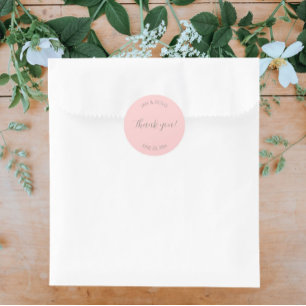 Blush Pink Stylised Wedding Thank You Classic Round Sticker