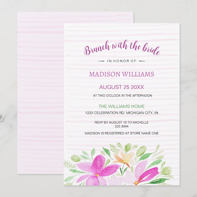 Blush Pink Summer Floral Watercolor Art Invitation (Front/Back)