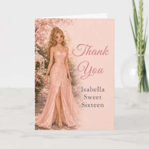 Blush Pink Sweet 16 Thank You Card Description:
