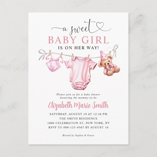 Blush Pink Sweet Little Clothes Girl Baby Shower Postcard (Front)