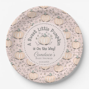 Blush Pink Sweet Little Pumpkin Fall Baby Shower Paper Plate