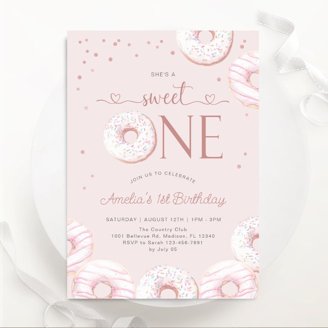 Blush Pink Sweet One Doughnuts 1st Birthday Invitation (Creator Uploaded)