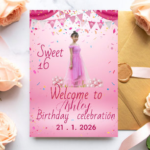 Blush Pink Sweet Sixteen Welcome Sign, Photo Invitation Postcard