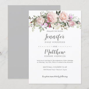 Blush Pink Sweetheart Roses Bouquet Wedding Invitation