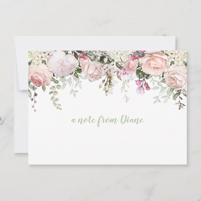 Blush Pink Sweetheart Roses Greenery Note Cards (Front)