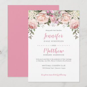 Blush Pink Sweetheart Roses on Pink Wedding Invitation