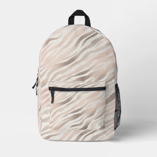 Blush Pink Tan Cream Animal Print Stripes Printed Backpack (Front)
