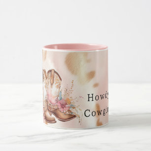 Blush Pink Tan Southwest Cowgirl Cowhide Boots Mug