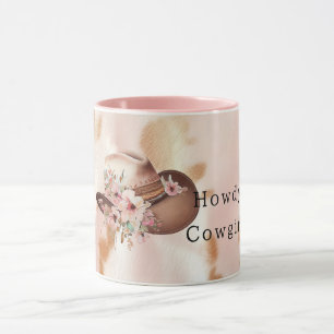 Blush Pink Tan Southwest Cowgirl Cowhide Hat Mug