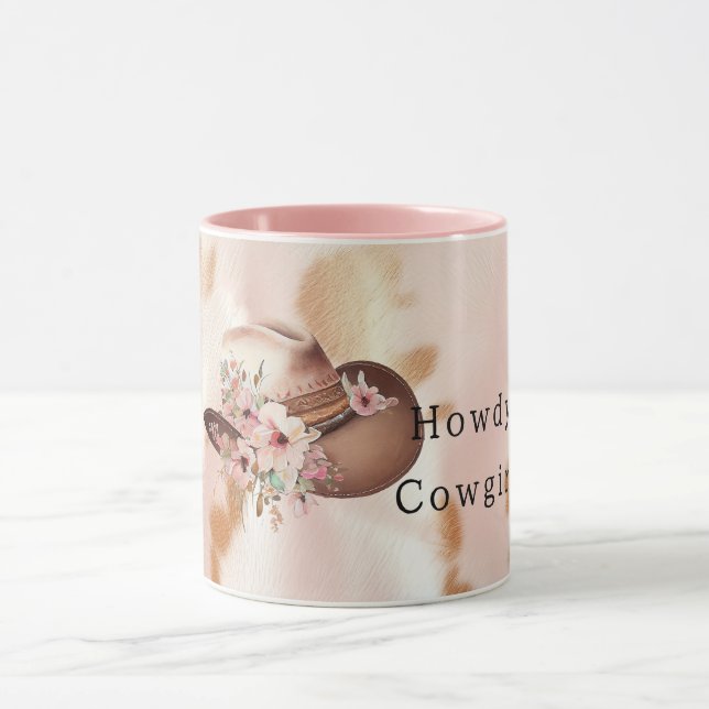 Blush Pink Tan Southwest Cowgirl Cowhide Hat Mug (Center)