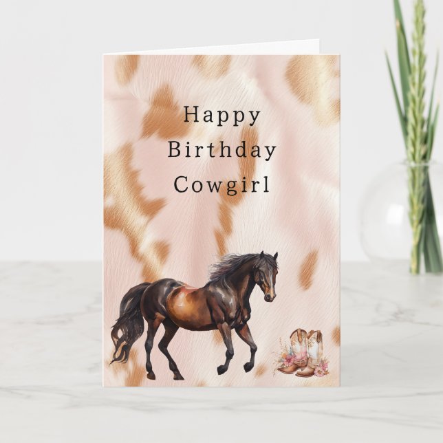 Blush Pink Tan Southwest Faux Cowgirl Cowhide Card (Front)