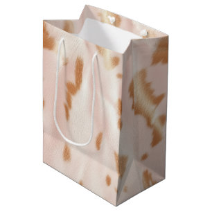 Blush Pink Tan Southwest Faux Cowgirl Cowhide Medium Gift Bag