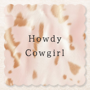 Blush Pink Tan Southwest Faux Cowgirl Cowhide Paper Coaster