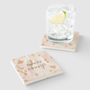 Blush Pink Tan Southwest Faux Cowgirl Cowhide Stone Coaster