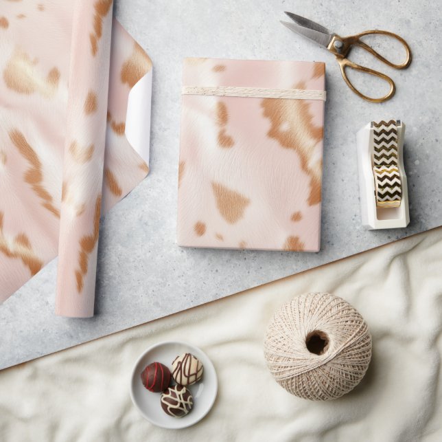 Blush Pink Tan Southwest Faux Cowgirl Cowhide Wrapping Paper (Crafts)