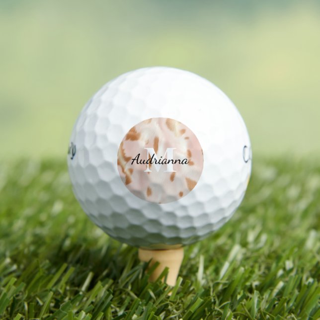 Blush Pink Tan Southwest Faux Cowhide Cowgirl Golf Balls (Insitu Tee)