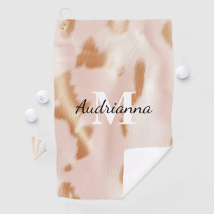 Blush Pink Tan Southwest Faux Cowhide Cowgirl Golf Towel