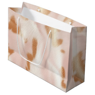 Blush Pink Tan Southwest Faux Cowhide Large Gift Bag