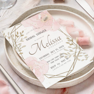 Blush Pink & Taupe Romantic Floral Bridal Shower Invitation