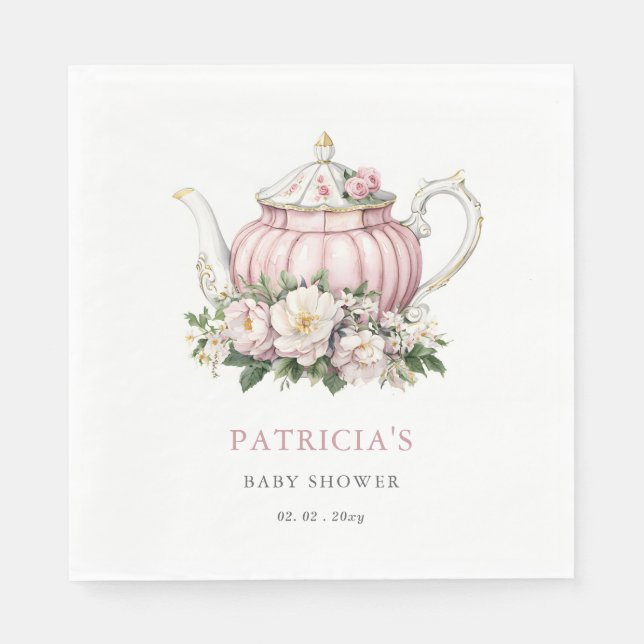 Blush Pink Tea Party Girl Baby Shower  Napkin (Front)