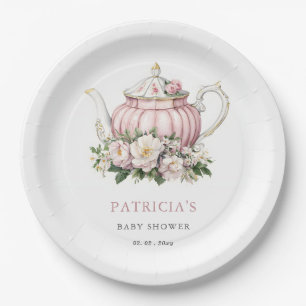 Blush Pink Tea Party Girl Baby Shower  Paper Plate