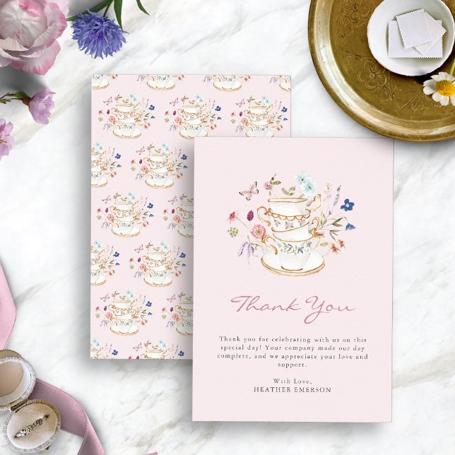 Blush Pink Tea Party Thank You Card (Blush Pink Tea Party Thank You Card with Butterfly by Painted Paperie
)