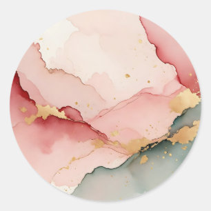 Blush Pink Teal Gold Abstract Classic Round Sticker