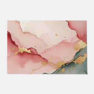 Blush Pink Teal Gold Abstract Doormat