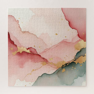 Blush Pink Teal Gold Abstract Jigsaw Puzzle