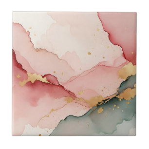 Blush Pink Teal Gold Abstract Tile
