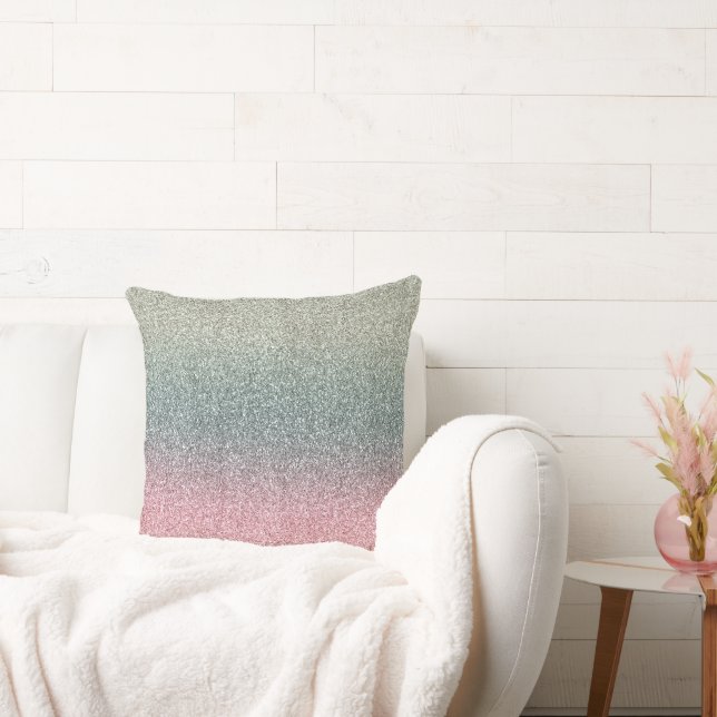 Blush Pink Teal Mint Sparkle Glitter         Cushion (Couch)