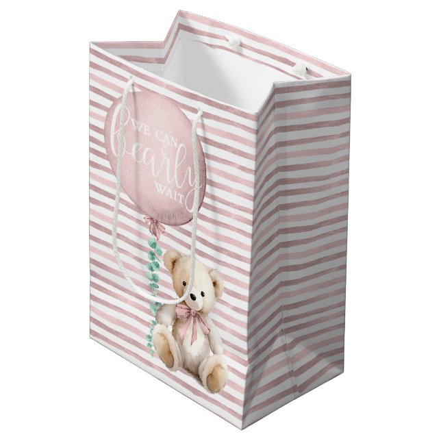 Blush Pink Teddy Bear Baby Gift Bag (Front Angled)