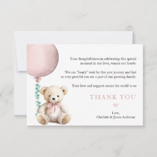 Blush Pink Teddy Bear Can Bearly Wait Thank You Card