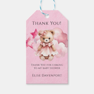 Blush Pink Teddy Bear Girl Baby Shower Thank You Gift Tags