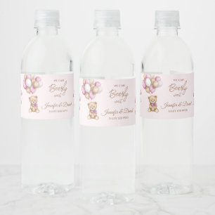 Blush Pink Teddy Girl Baby Shower Water Bottle Label