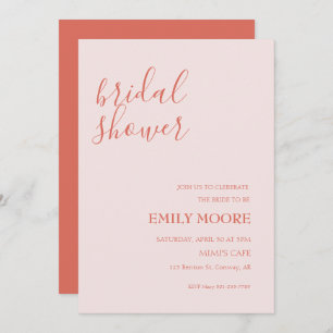 Blush pink terracotta calligraphy bridal shower   invitation