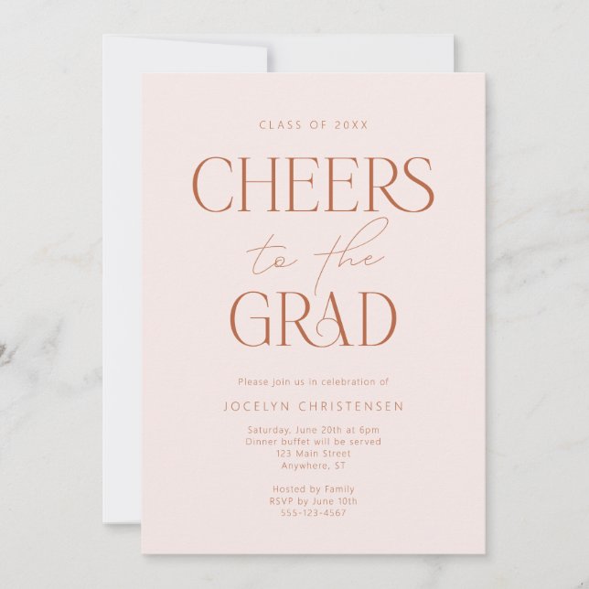 Blush Pink Terracotta Cheers Grad Party Invitation (Front)